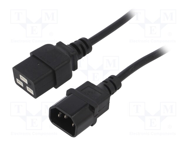 Cable; IEC C19 female,IEC C14 male; 1.8m; black; PVC; 3G1mm2; 10A