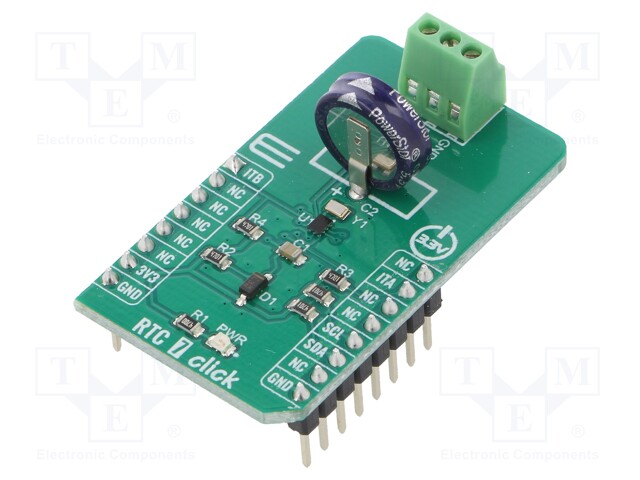 Click board; RTC; GPIO,I2C; MAX31341B; mikroBUS connector,screw