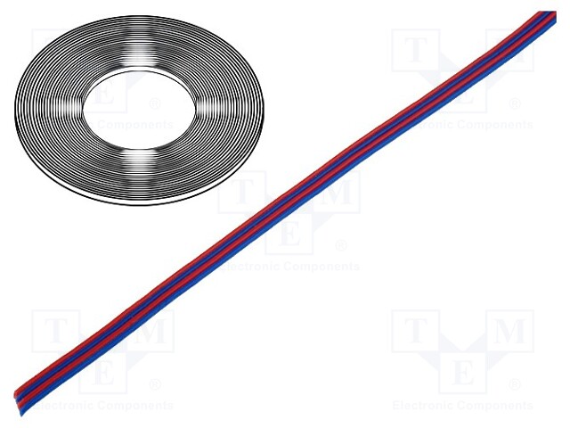 Wire: ribbon; stranded; Cu; 4x0,22mm2; unshielded; PVC; red,blue