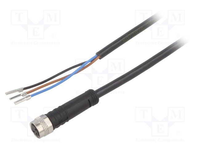 Connection lead; M8; PIN: 3; straight; 5m; plug; 4A; -30÷90°C; IP67