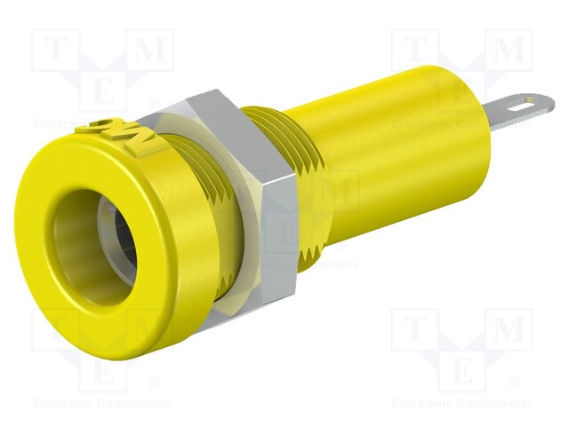 Socket; 4mm banana; 25A; Cutout: Ø8.3mm; yellow; nickel plated