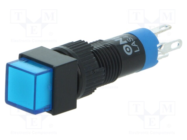 Switch: push-button; Pos: 2; SPDT; 0.5A/250VAC; 1A/24VDC; blue; none