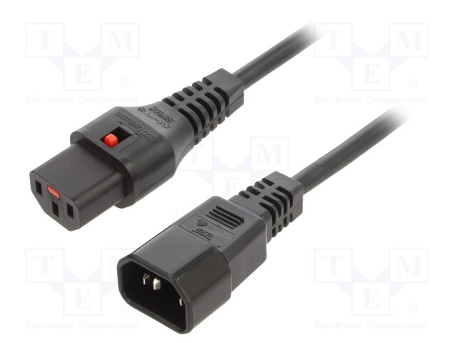 Cable; IEC C13 female,IEC C14 male; 2m; with locking; black; 10A