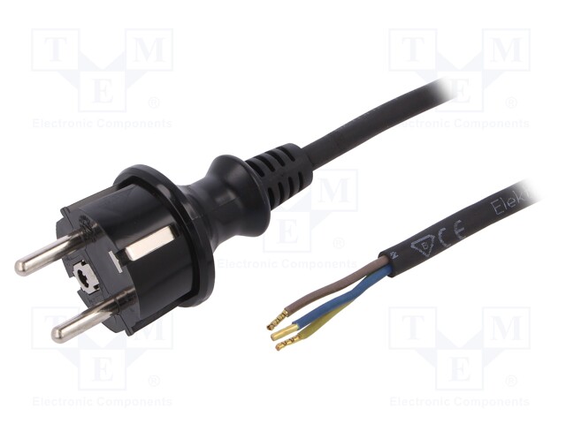 Cable; SCHUKO plug,CEE 7/7 (E/F) plug,wires; 1.5m; black; rubber