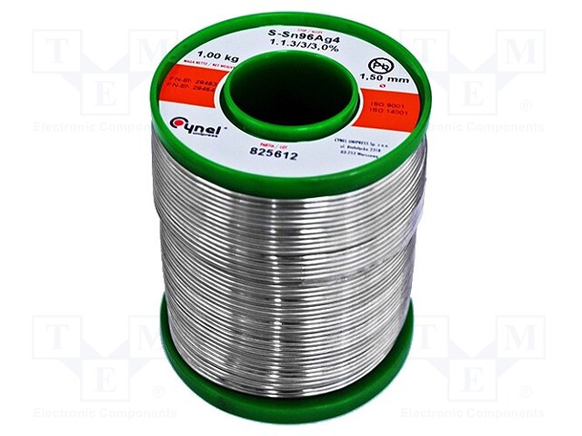 Soldering wire; Sn96,3Ag3,7; 1.5mm; 1kg; lead free; Package: reel