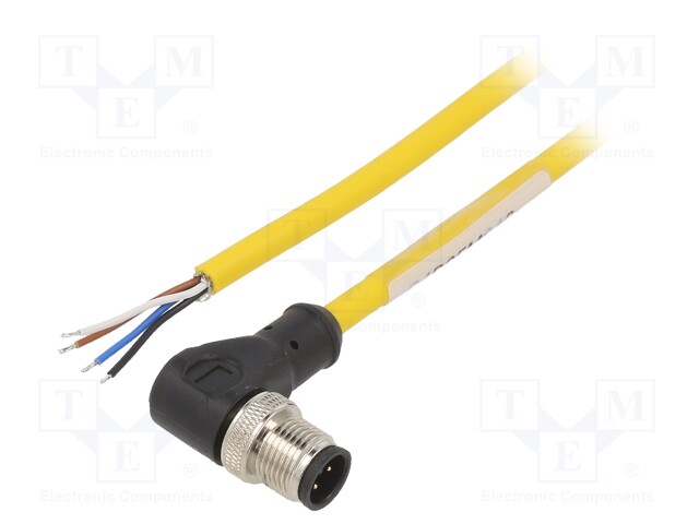 Connection lead; M12; PIN: 4; angled; 10m; plug; 250VAC; 4A; PVC; IP68