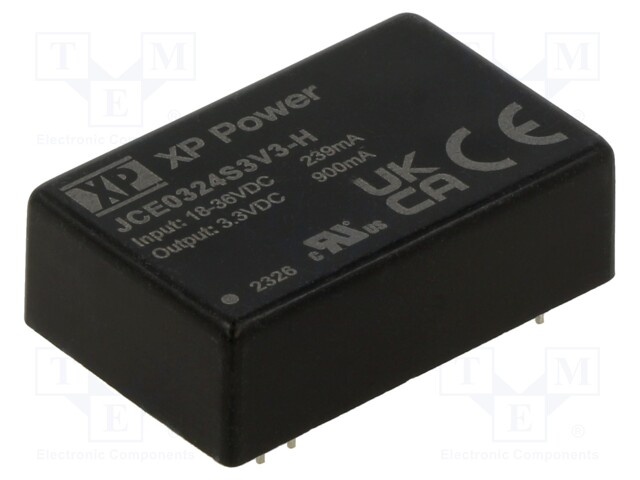 Isolated Board Mount DC/DC Converter, 3kV Isolation, ITE, 1 Output, 3 W, 3.3 V, 900 mA