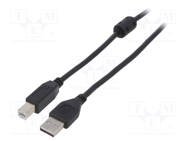 Cable; USB 2.0; USB A plug,USB B plug; gold-plated; 3m; black