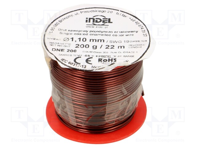 Coil wire; single coated enamelled; 1.1mm; 200g; -65÷200°C