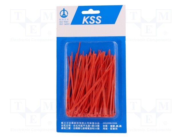 Cable tie; L: 100mm; W: 2.5mm; polyamide; 78.5N; red; 100pcs.