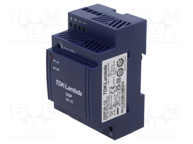 Power supply: switched-mode; for DIN rail; 25W; 12VDC; 2.1A; 82%