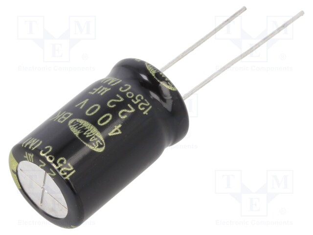 Capacitor: electrolytic; THT; 22uF; 400VDC; Ø12.5x20mm; ±20%; 5000h