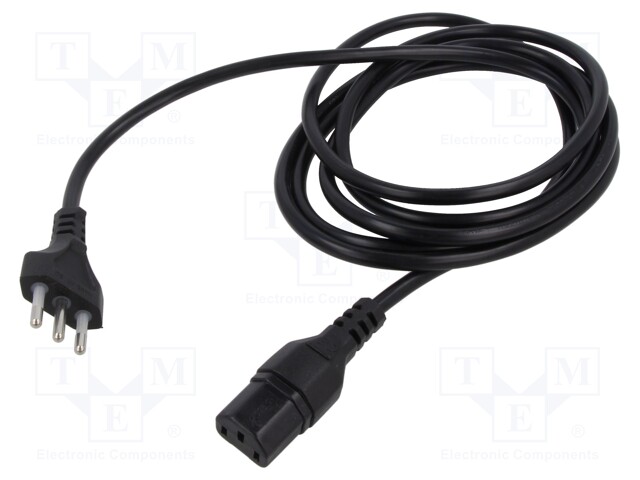 Cable; CEI 23-50 (L) plug,IEC C13 female; PVC; 1.5m; black; 6A
