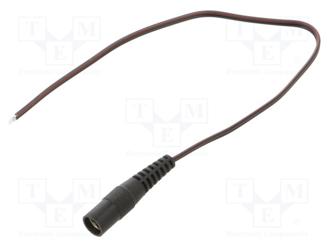 Cable; wires,DC 5,5/2,1 socket; straight; 0.35mm2; black; 0.25m