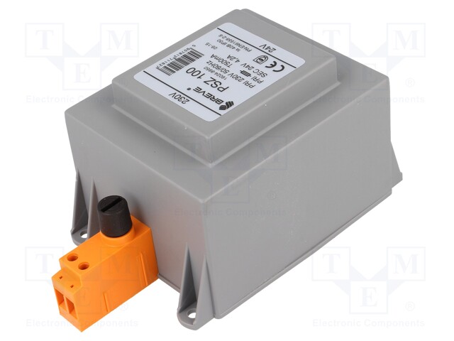 Transformer: mains; 100VA; 230VAC; 24V; Leads: terminal block; IP30