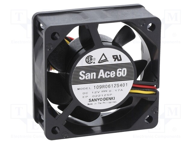 Fan: DC; axial; 12VDC; 60x60x25mm; 39m3/h; 33dBA; ball bearing