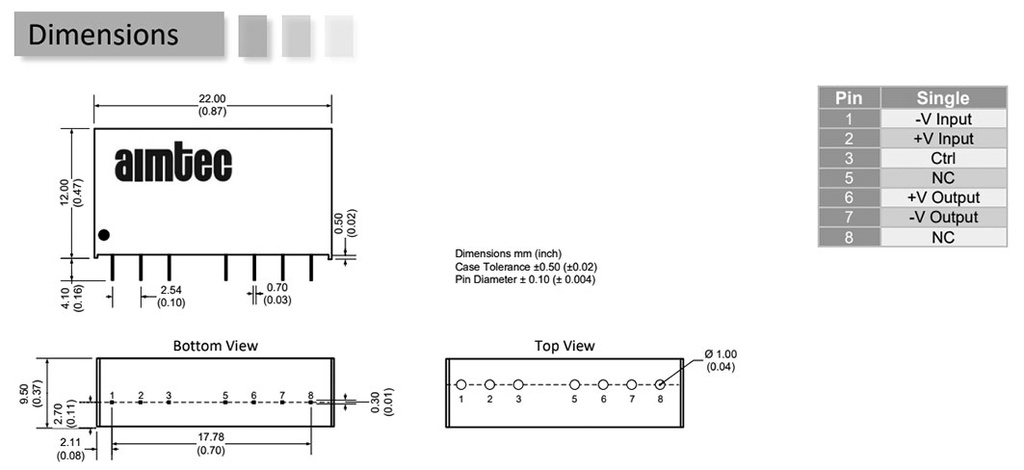 Converter: DC/DC; 10W; Uin: 18÷36V; Uout: 9VDC; Iout: 1.11A; SIP8