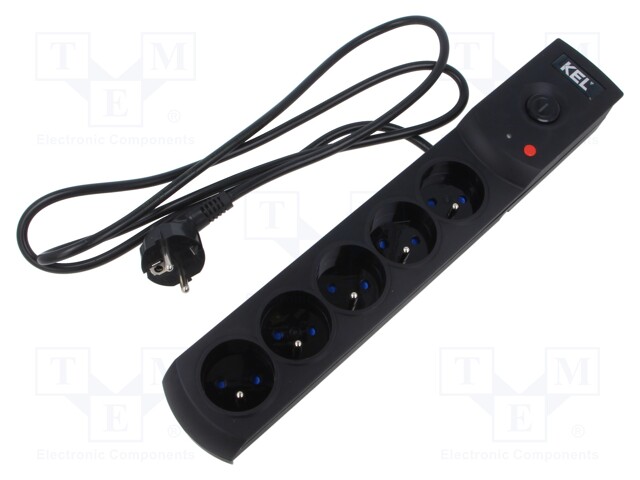 Plug socket strip: protective; Sockets: 5; 230VAC; 10A; black; 3m