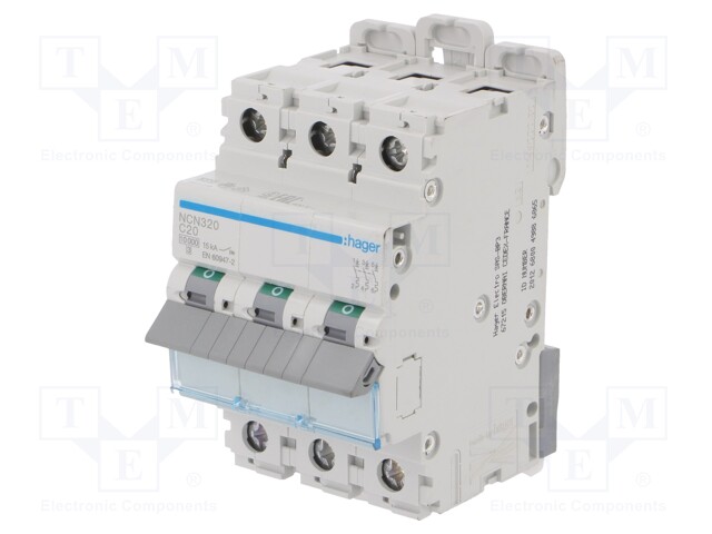 Circuit breaker; 230/400VAC; Inom: 20A; Poles: 3; DIN; Charact: C