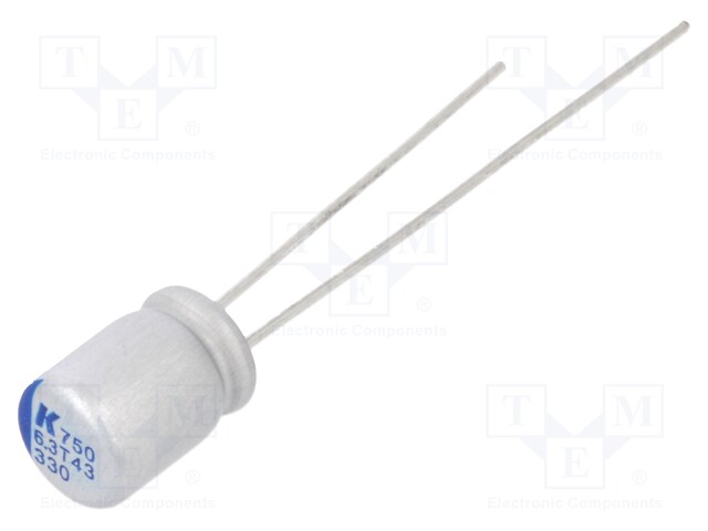 Polymer Aluminium Electrolytic Capacitor, 330 µF, 6.3 V, Radial Leaded, A750 Series, 0.02 ohm