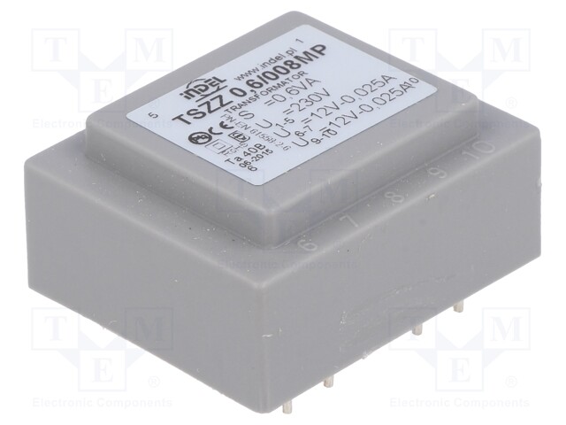 Transformer: encapsulated; 0.6VA; 230VAC; 12V; 12V; 0.025A; 0.025A