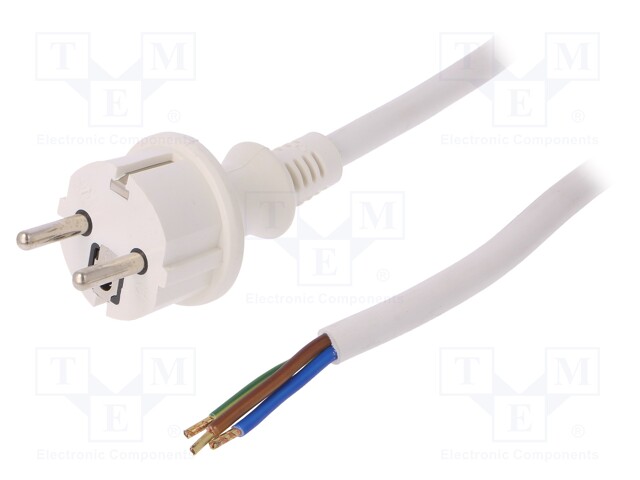 Cable; SCHUKO plug,CEE 7/7 (E/F) plug,wires; 2m; white; PVC; 16A