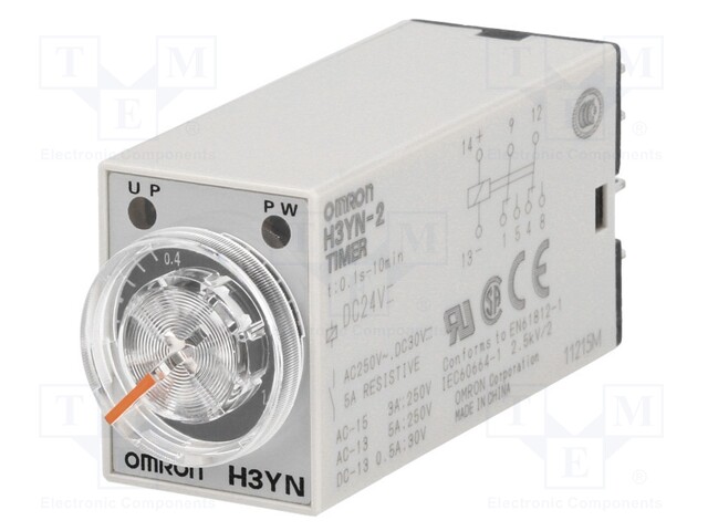 Timer; 0,1s÷10min; DPDT; 250VAC/5A; 24VDC; socket; -10÷50°C; PIN: 8