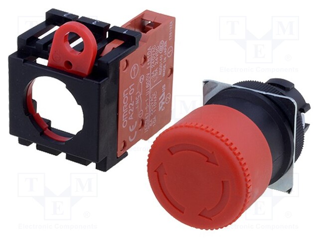 Switch: emergency stop; Stabl.pos: 1; NC; 3A/230VAC; 22mm; red; IP65