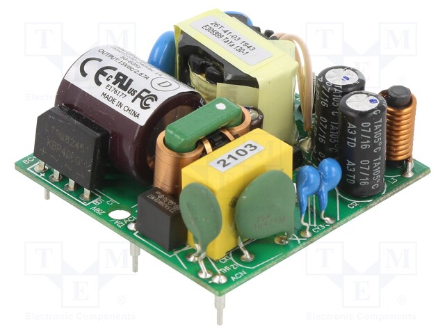 Converter: AC/DC; 40W; Uout: 15VDC; Iout: 2.67A; 90%; Mounting: PCB