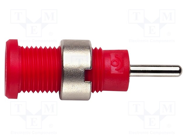 Socket; 2mm banana; 10A; 29.2mm; red; Mounting: on panel