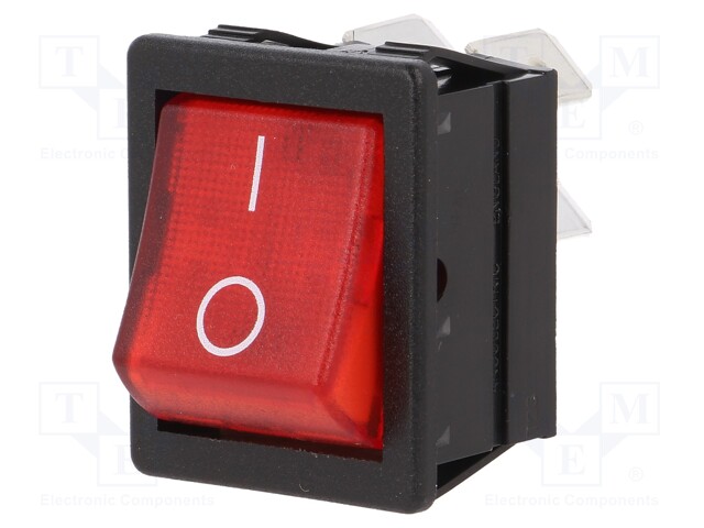 ROCKER; DPST; Pos: 2; OFF-ON; 16A/250VAC; red; neon lamp 250V