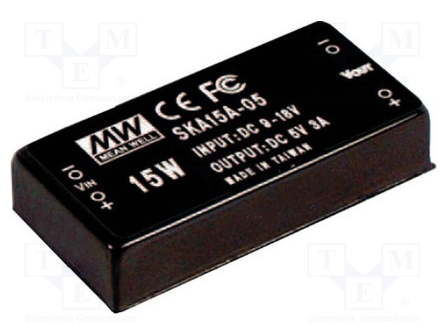 Converter: DC/DC; 15W; Uin: 36÷72V; 15VDC; Iout: 1000mA; 2"x1"; 32g