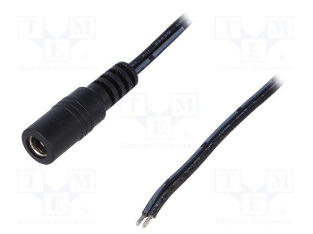 Cable; wires,DC 5,5/2,1 socket; straight; 0.5mm2; black; 1.5m