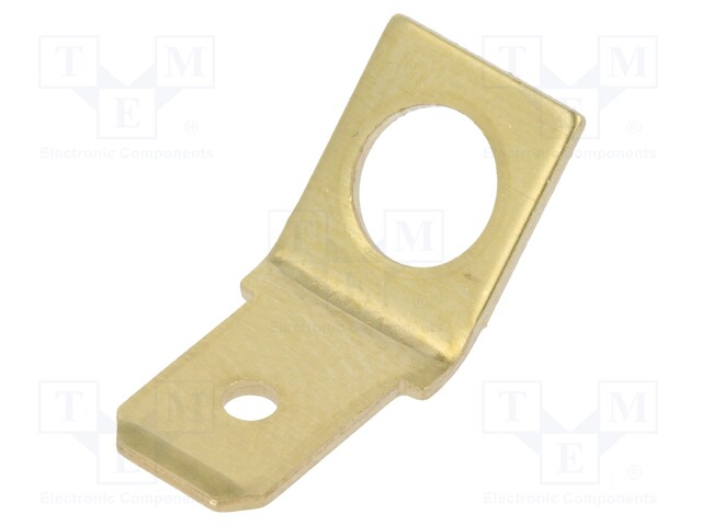 Terminal: flat; 6.3mm; 0.8mm; male; M5; screw; angled 45°; brass