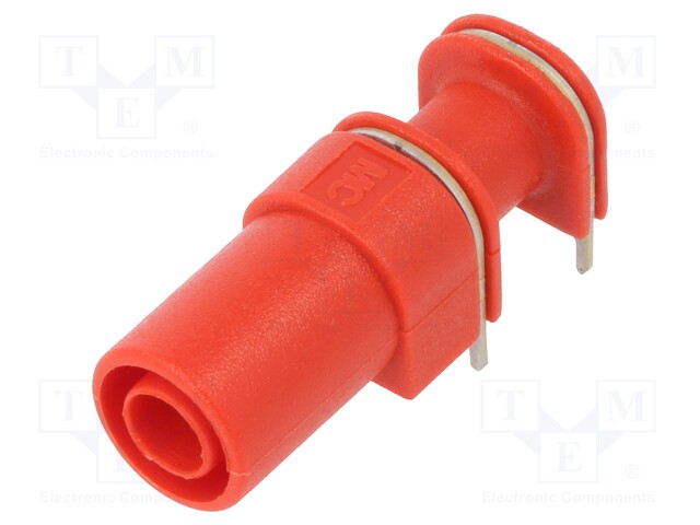 Socket; 4mm banana; 24A; red; PCB; angled,insulated; 33mm