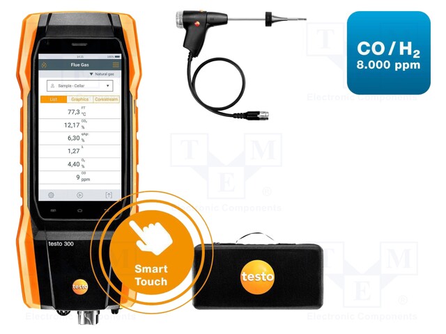 Meter: flue gas analyzer; touch screen,LCD 5" (1280x720)