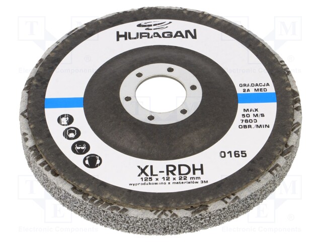 Grinding wheel; fleece; Dim: Ø125x12mm; Mount.hole diam: 22mm