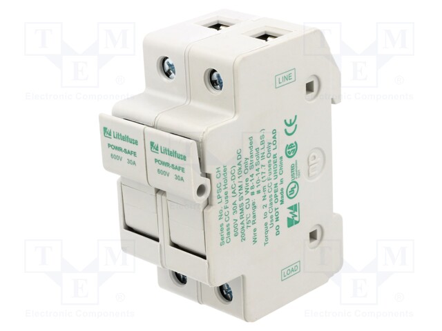 Fuse holder; cylindrical fuses; 10.3x38mm; DIN; 30A; 600V; Poles: 2