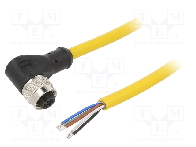 Connection lead; M12; PIN: 4; angled; 5m; plug; 250VAC; 4A; PVC; IP68