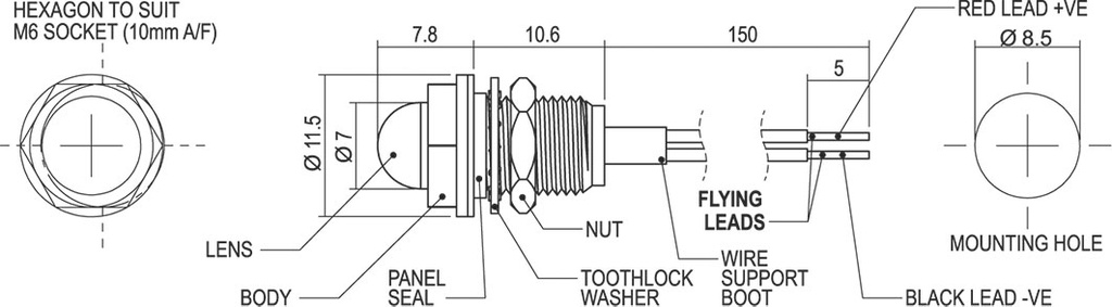 Indicator: LED; prominent; 2VDC; Cutout: Ø8.5mm; IP10,IP68