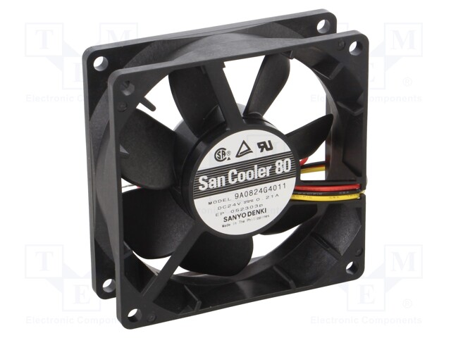 Fan: DC; axial; 24VDC; 80x80x25mm; 90m3/h; 40dBA; ball bearing