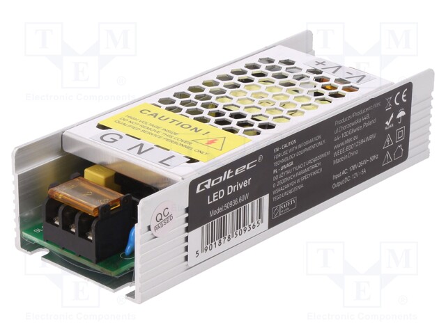 Power supply: switched-mode; LED; 60W; 12VDC; 10.8÷13.2VDC; 5A