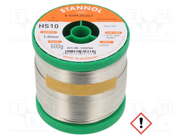 Soldering wire; Sn99Cu1; 1mm; 0.5kg; lead free; Package: reel