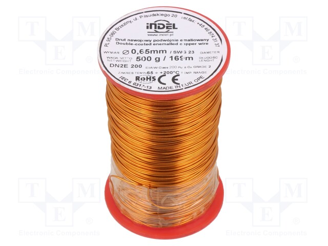 Coil wire; double coated enamelled; 0.65mm; 500g; -65÷200°C