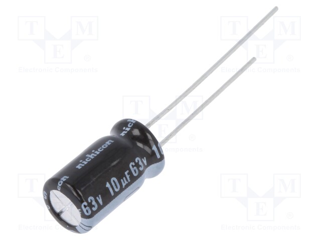 Capacitor: electrolytic; THT; 10uF; 63VDC; Ø6.3x11mm; Pitch: 2.5mm