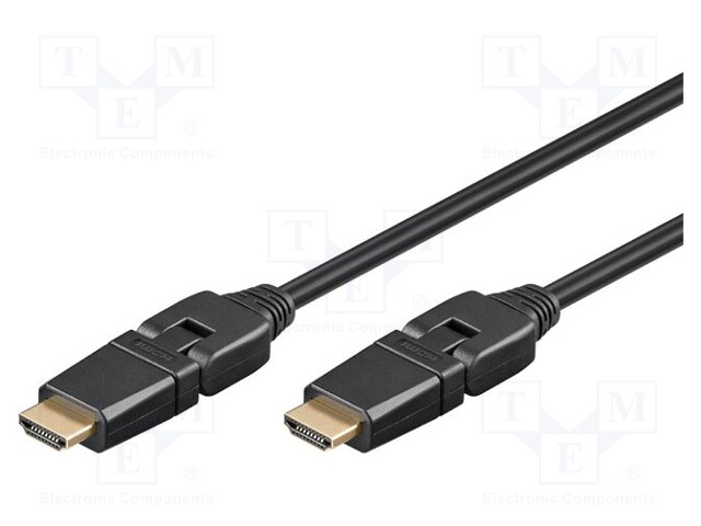 Cable; HDMI 1.4; HDMI plug movable ±90°,both sides; 1m; black