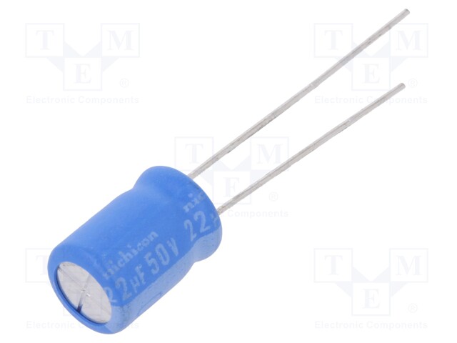 Capacitor: electrolytic; THT; 22uF; 50VDC; Ø8x11.5mm; Pitch: 3.5mm