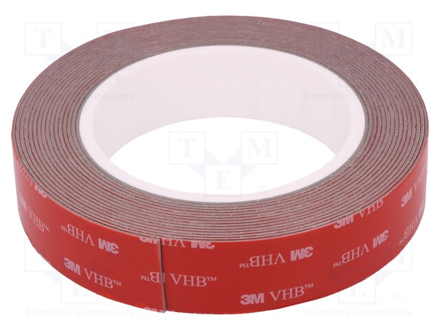 Tape: fixing; W: 25mm; L: 5m; D: 1.1mm; acrylic; grey; max.230°C