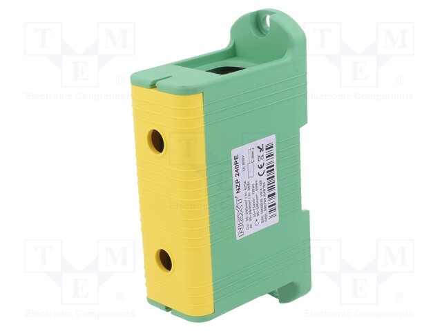 Splice terminal: rail; 240mm2; ways: 1; terminals: 2; yellow-green