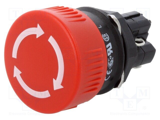 Switch: emergency stop; Stabl.pos: 2; NC + NO; 16mm; red; none; IP65